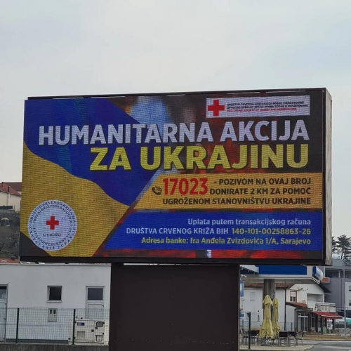 U Županiji Zapadnohercegovačkoj postavljeni jumbo plakati na svjetleće LED zaslone za humanitarnu akciju pomoći stanovništvu Ukrajine